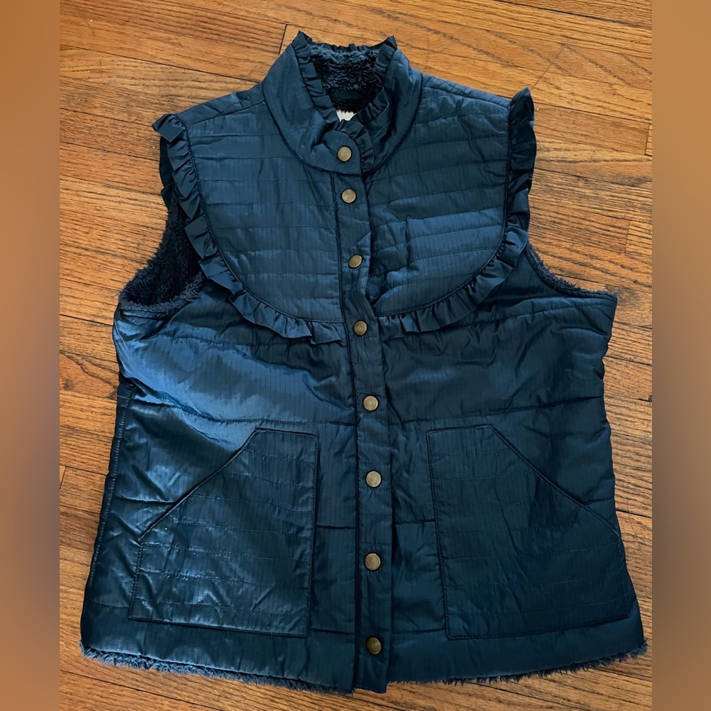 Free People Navy Sleeveless Jacket